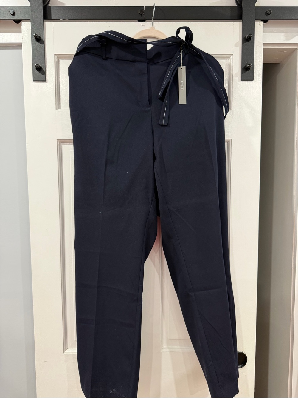 LOFT Dark Navy Paperbag Waist Tapered Trousers